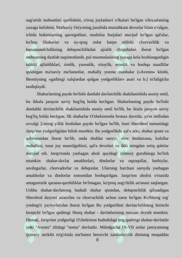 O'zbek davlatchiligining shakllanishi va dastlabki taraqqiyot bosqichlari 8