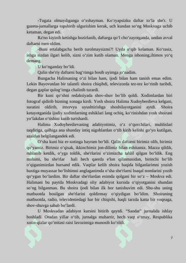 Halima Xudoyberdiyeva lirikasida ayol qalbining nozik talqini 7
