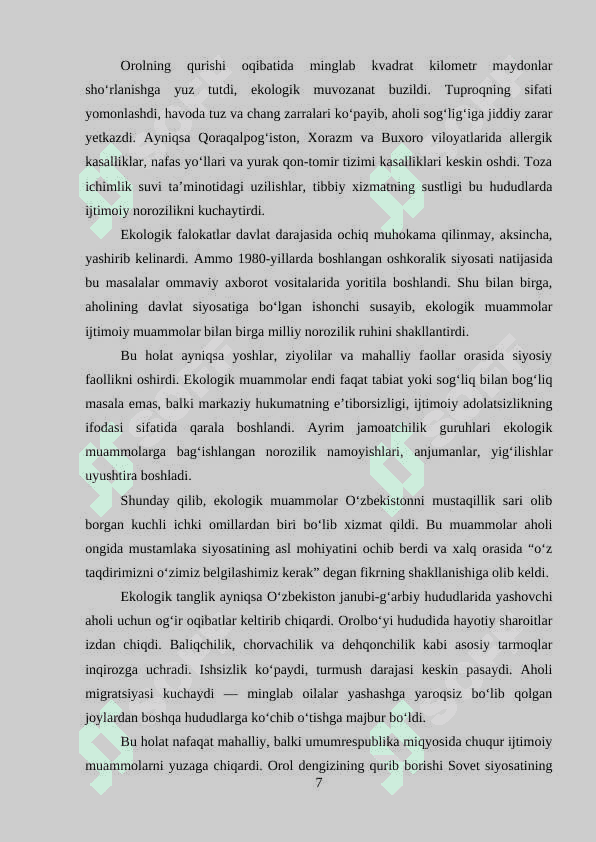 O'ZBEKISTON MUSTAQILLIK OSTONASIDA RESPUBLIKADAGI TARIXIY SHART SHAROITLAR 7