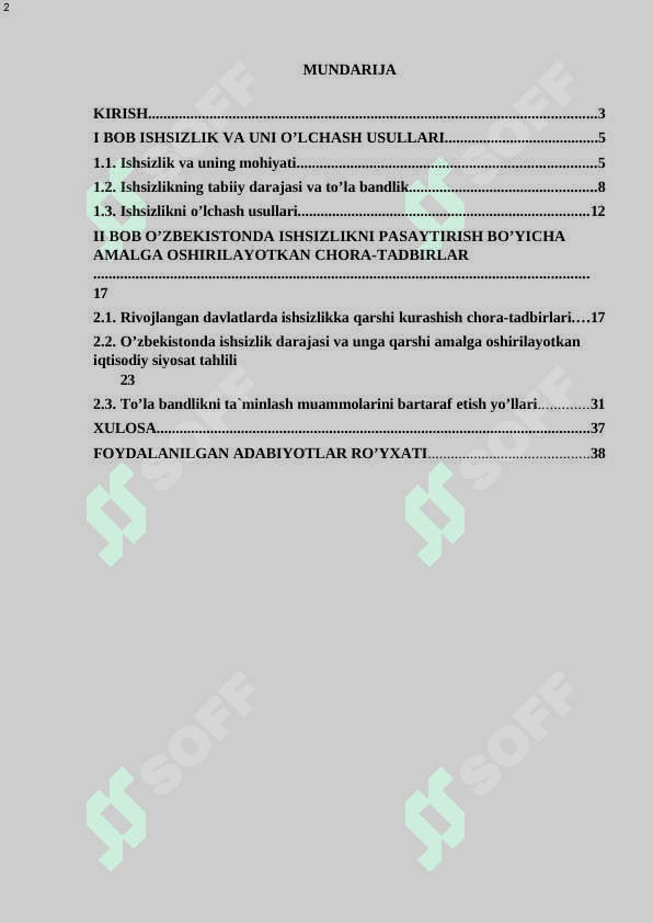 O‘ZBEKISTONDA ISHSIZLIK VA UNING TUZILIMASI: MILLIY VA HUDUDIY JIHATLAR 2