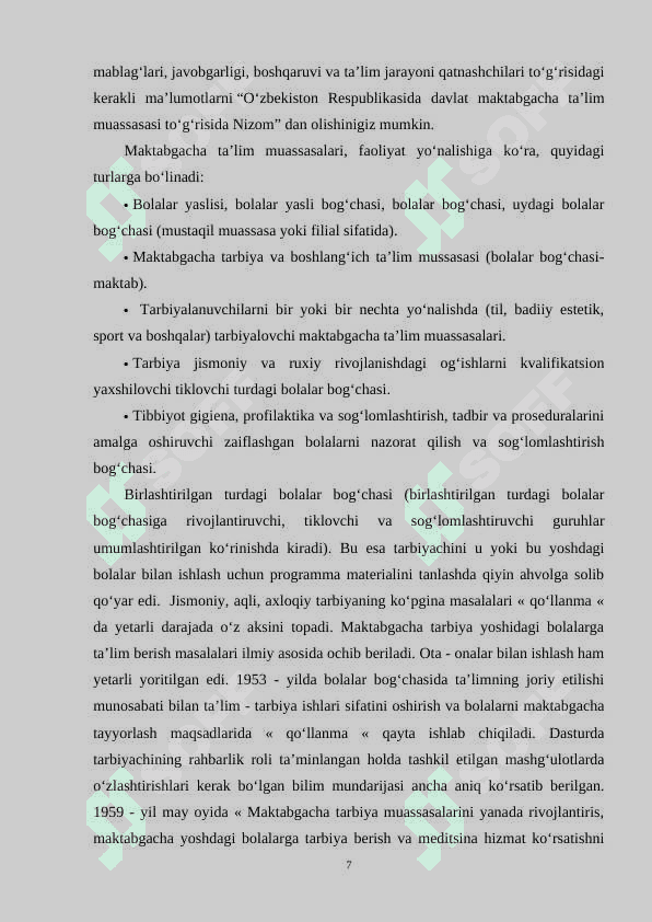 Taʼlim tizimida maktabgacha taʼlim tashkilotining tutgan oʻrni va uning istiqbollari 7