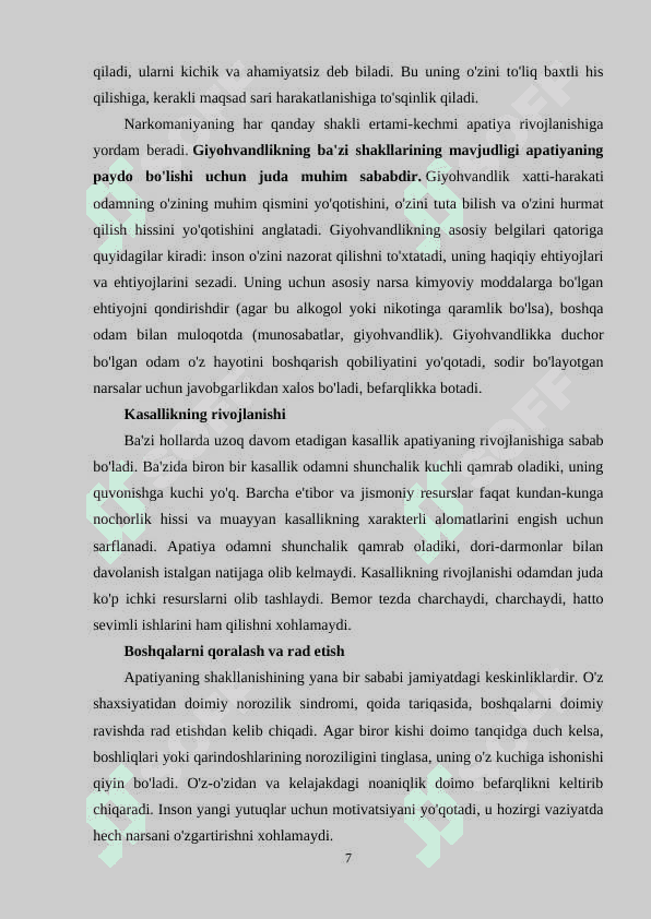 Apatiya, depressiya, xavotirlanish 7
