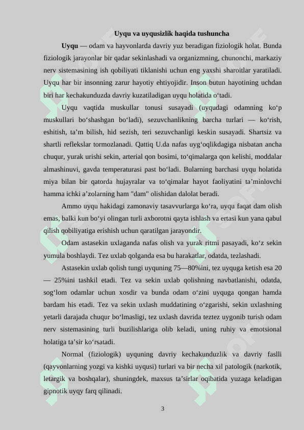 Uyqu buzulishlari klassifikatsiyasi 3
