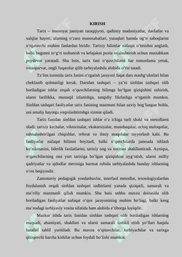 Tarix fanidan sinfdan tashqari olib boriladigan ishlar 3