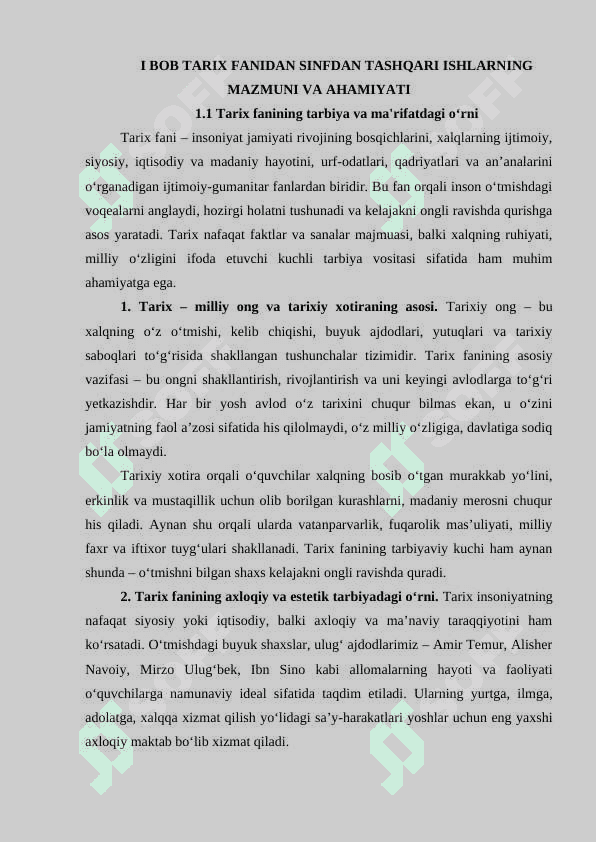 Tarix fanidan sinfdan tashqari olib boriladigan ishlar 5