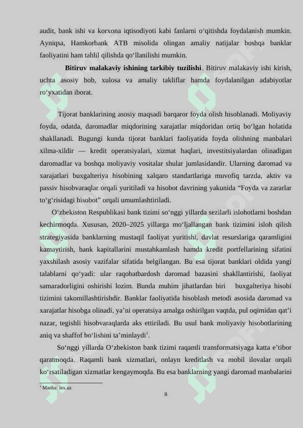 Tijorat banklarning daromadlari va xarajatlari tahlili (Hamkor bank misolida) 8