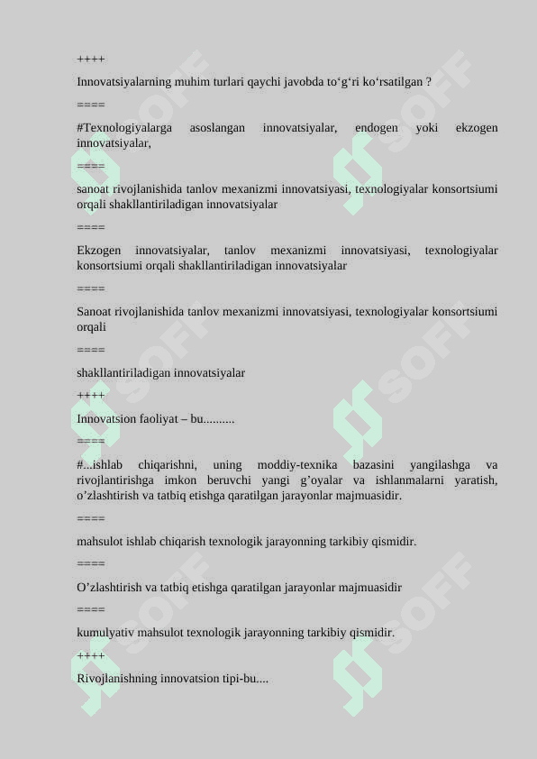 Innovatsion Iqtisodiyot fanidan yakuniy test savollari va javoblari . 2