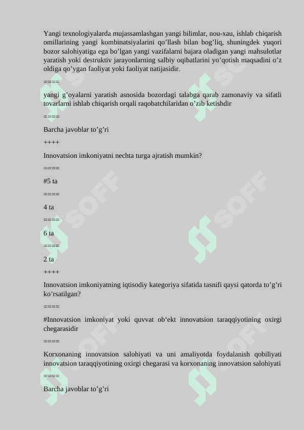 Innovatsion Iqtisodiyot fanidan yakuniy test savollari va javoblari . 4