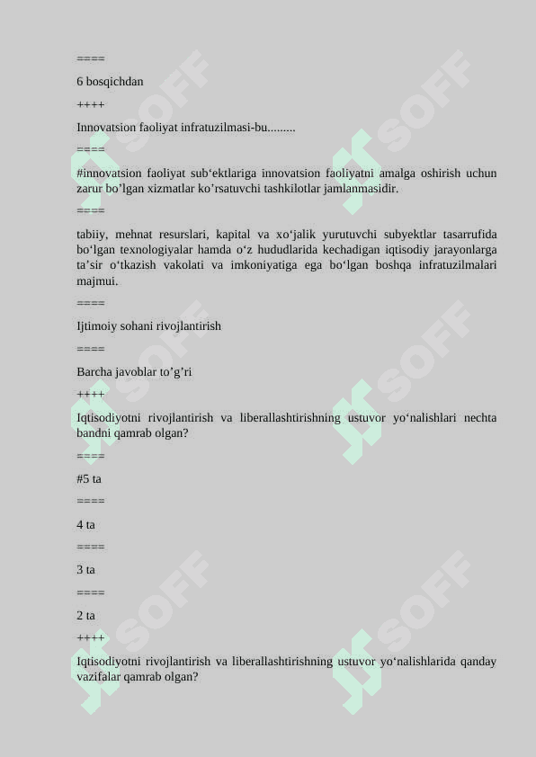 Innovatsion Iqtisodiyot fanidan yakuniy test savollari va javoblari . 6