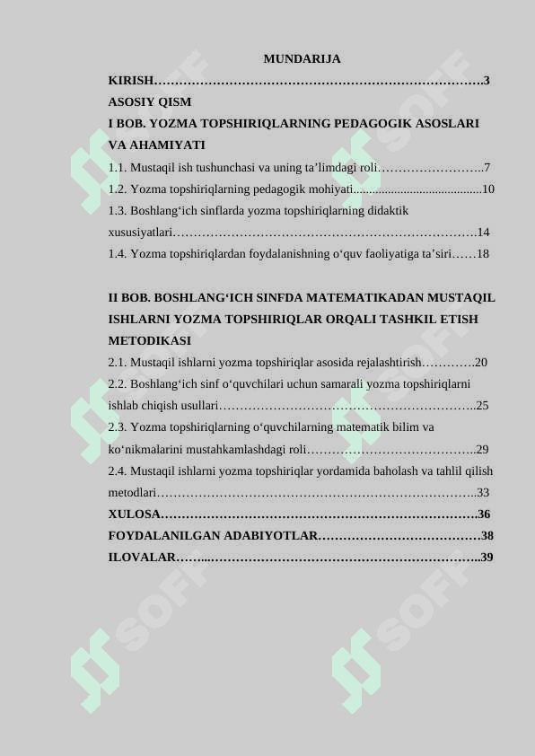 BOSHLANG‘ICH SINFDA MATEMATIKADAN MUSTAQIL ISHLARNI YOZMA TOPSHIRIQLAR ORQALI TASHKIL ETISH METODIKASI 2