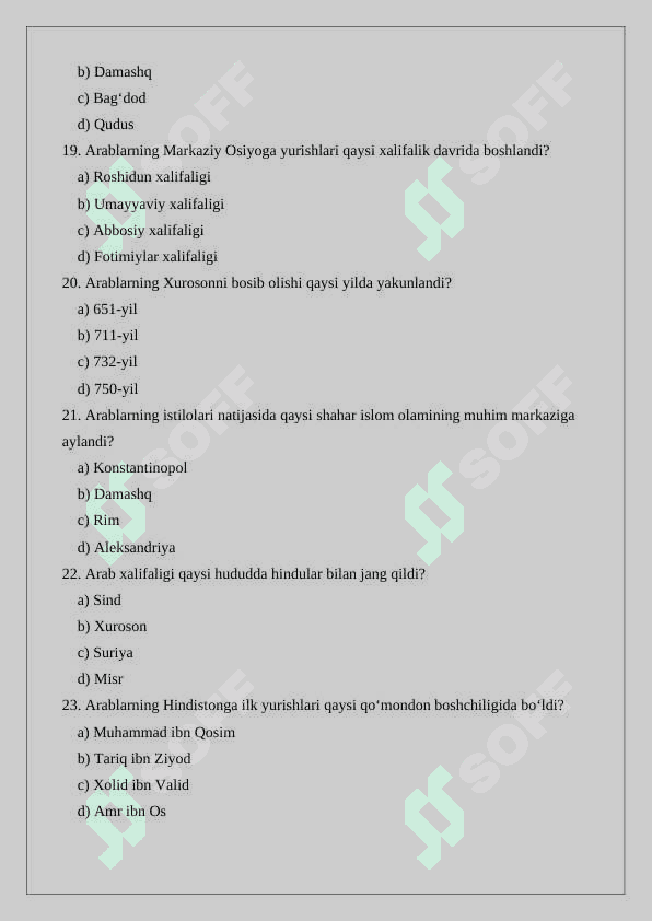 Arab xalifaligining istilochilik yurishlari test 4