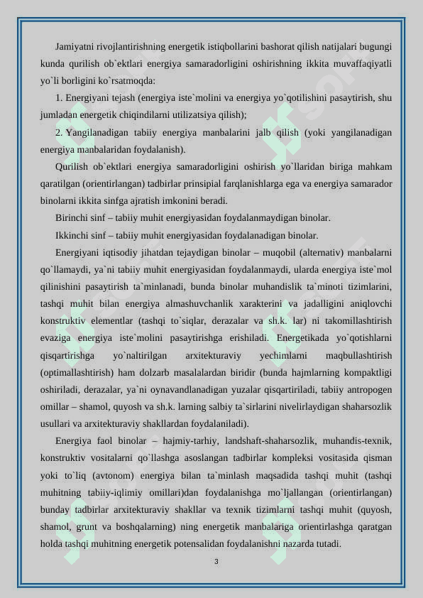 Qurilish ob`ektlarining energetik samaradorligini oshirish usullari 3