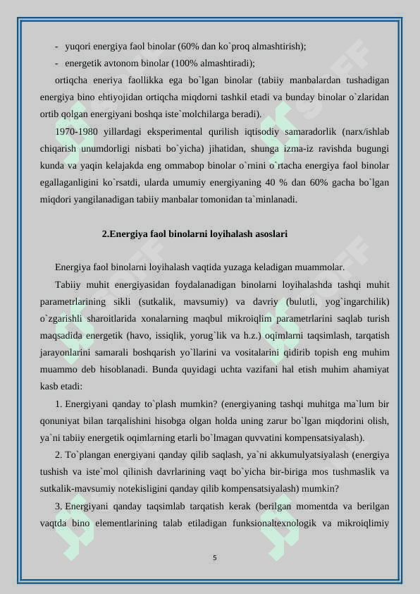 Qurilish ob`ektlarining energetik samaradorligini oshirish usullari 5