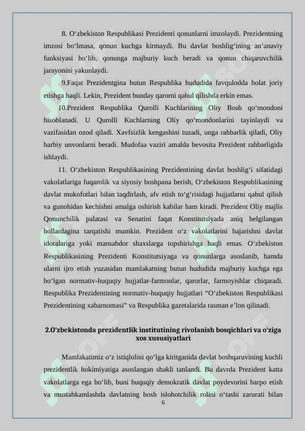 O'ZBEKISTONDA PREZIDENTLIK INSTITUTINING VUJUDGA KELISHI VA RIVOJLANISHI 6