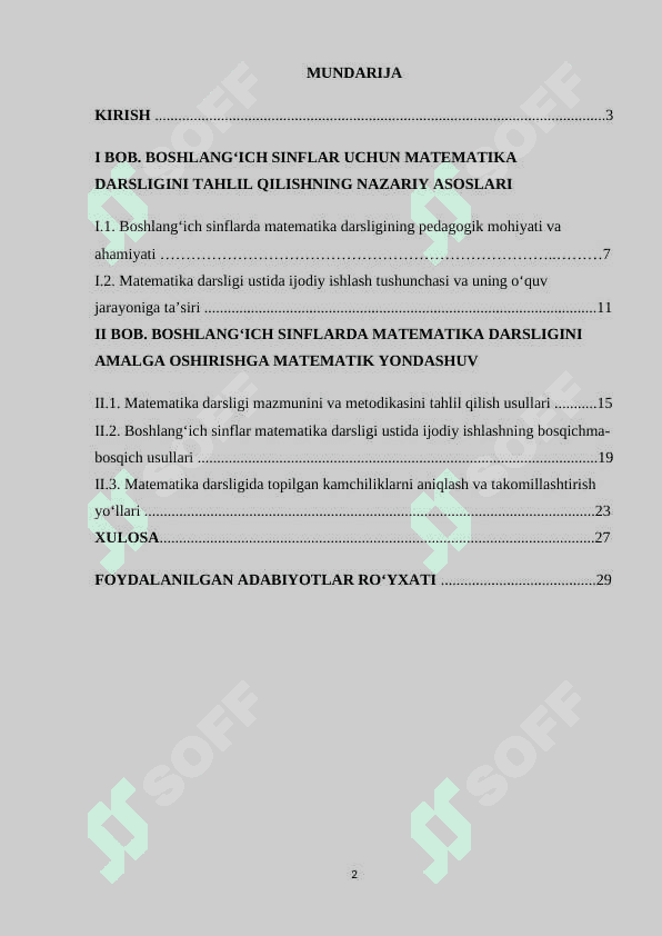 Boshlangʻich sinflarda matematika darsligi ustida ijodiy ishlash, darslik tahlilini amalga oshirish metodikasi 2
