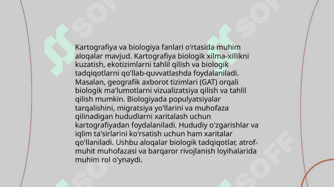 Kartografiyaning boshqa fanlar bilan aloqalari va boshqa fanlarni o‘rganishda asosiy man’ba bo‘lib xizmat qilinishi 8