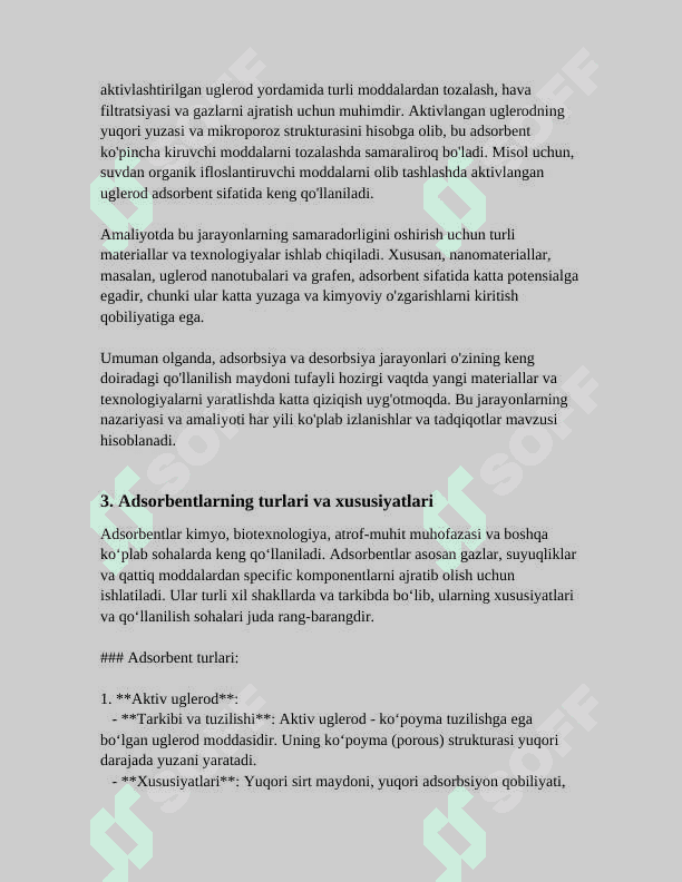 ADSORBSIYA.ADDRSORBSIYA USULIDA MODDALARNING ADSORBENT SIRTIDA YUTILISH DARAJALARINI OʻRGANISH.KIMYOVIY REAKSIYALARNING TEZLIGIGA TAʼSIR ETUVCHI OMILLAR 7