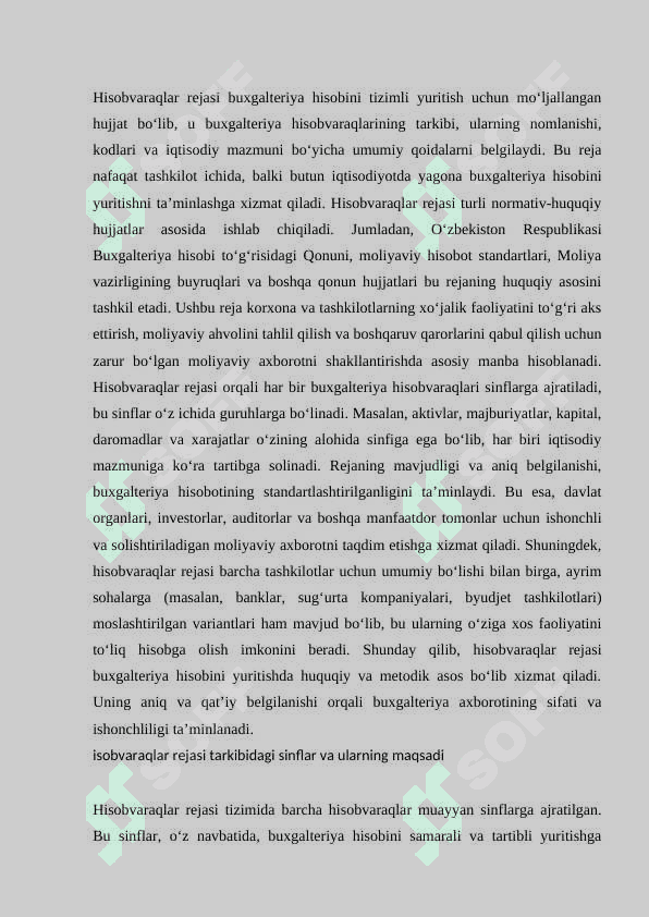 Hisob varaqlar rejasining tarkibi va tuzilishi 4