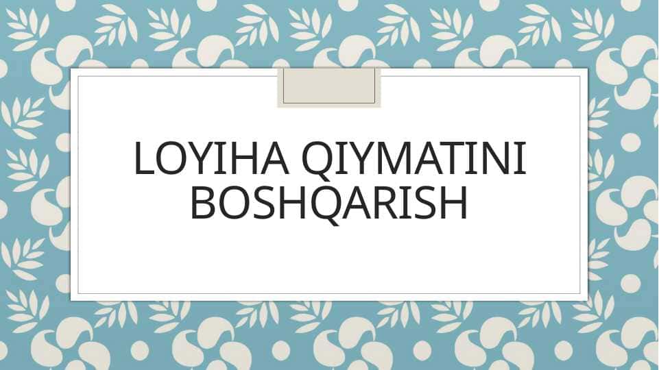 Loyiha qiymatini boshqarish