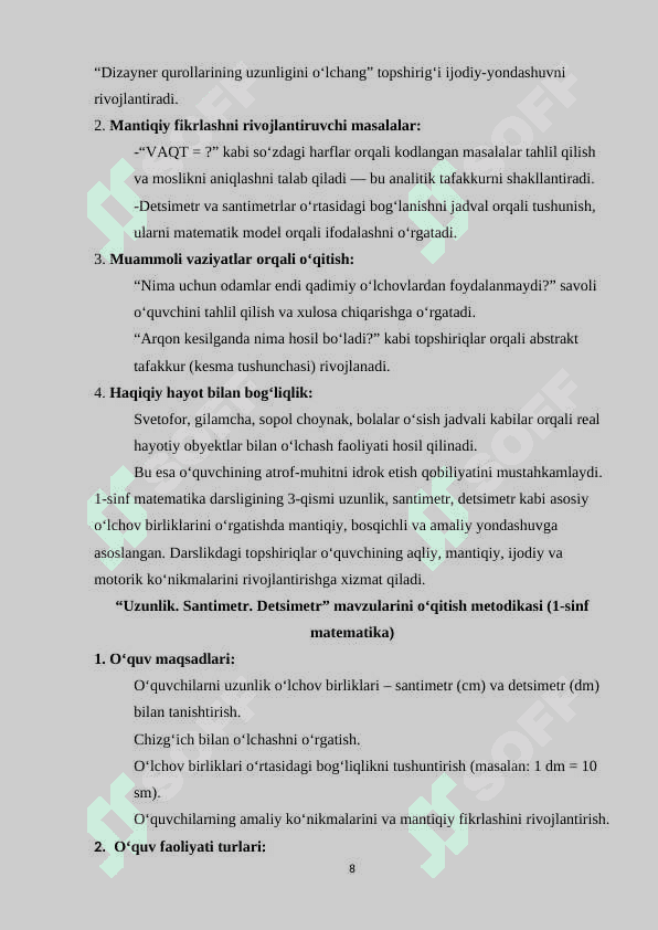 1-4 SINFLARDA UZUNLIK O‘LCHOV BIRIKLARINI O‘RGATISH METODIKASI 8