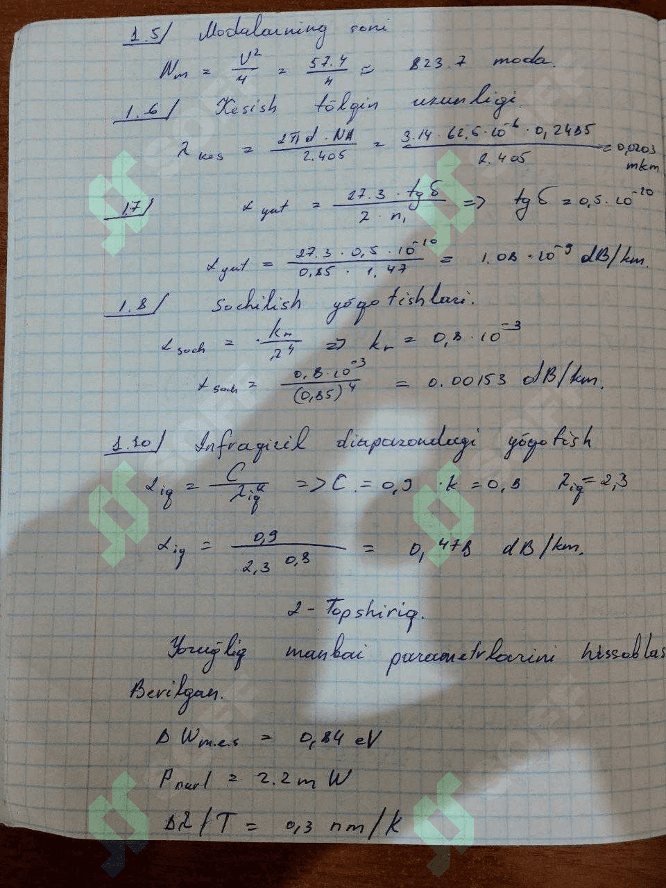 OPTIK TOLANING GEOMETRIK PARAMETRLARINI ANIQLASH. OPTIK TOLADA SIGNALNING SO‘NISHINI HISOBLASH 2