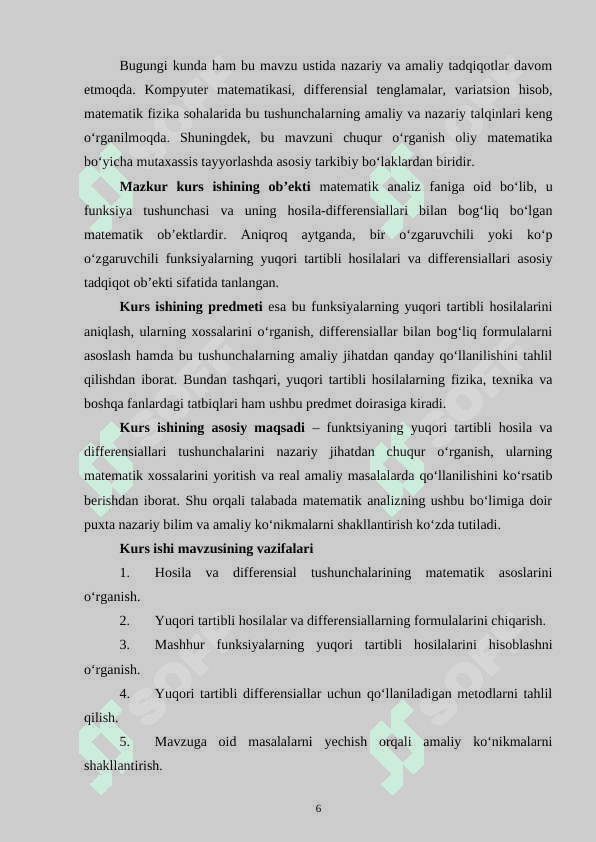 Funksiyaning yuqori tartibli hosilasi va differensiallari 6