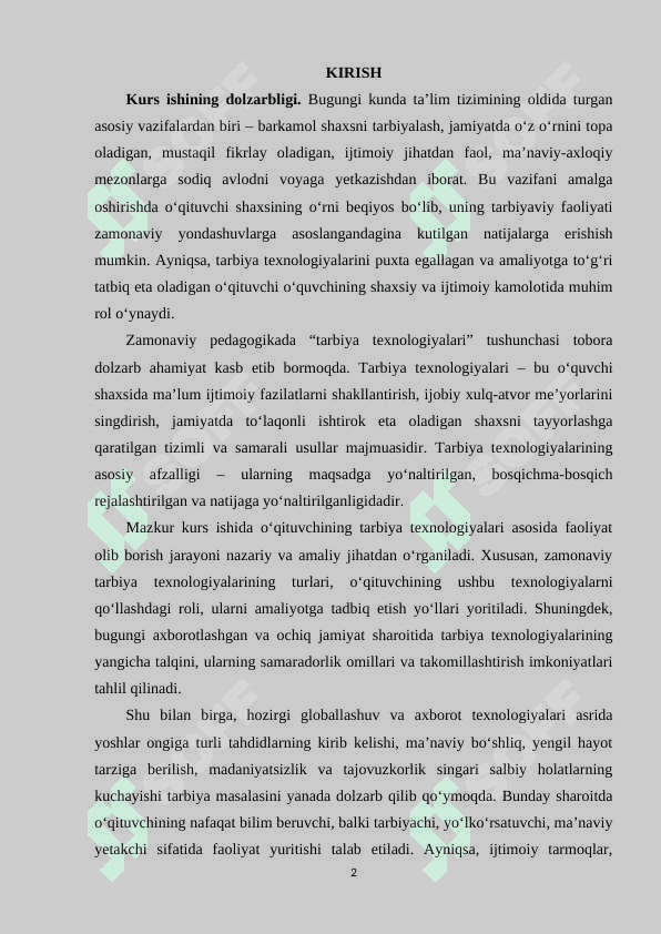 O‘qituvchining tarbiya texnologiyalari asosida faoliyat olib borishi 2