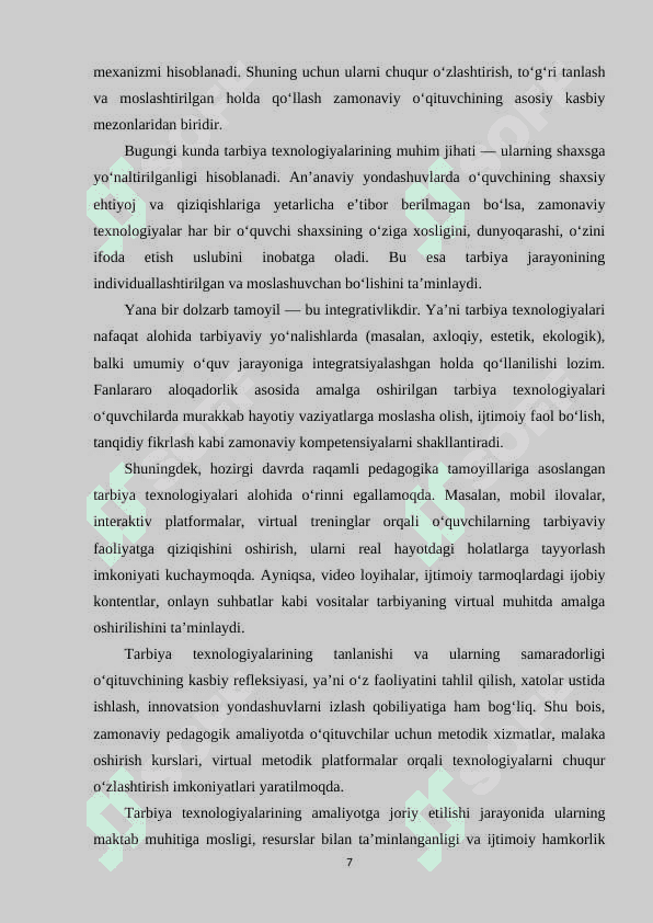 O‘qituvchining tarbiya texnologiyalari asosida faoliyat olib borishi 7