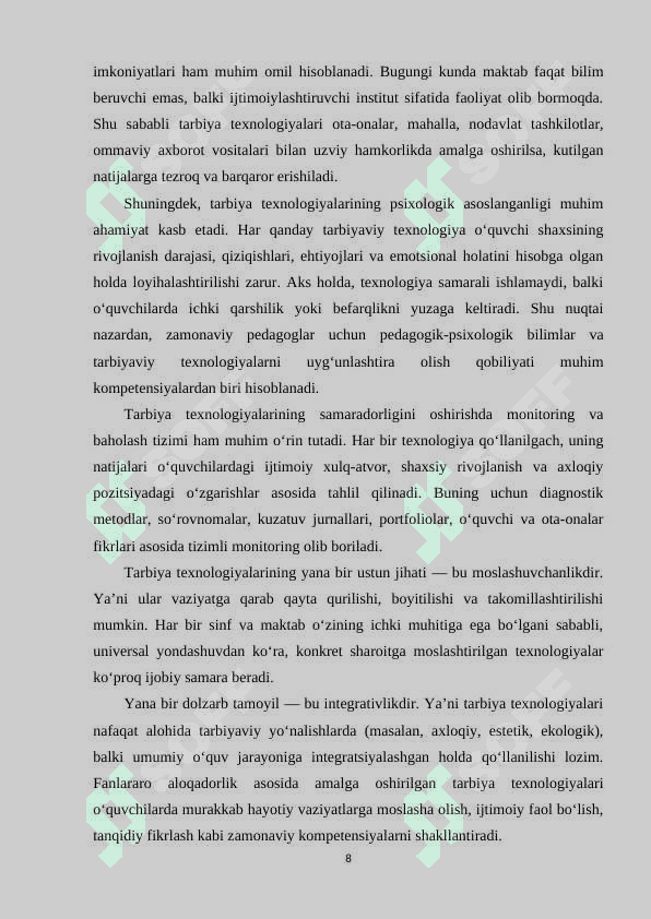 O‘qituvchining tarbiya texnologiyalari asosida faoliyat olib borishi 8