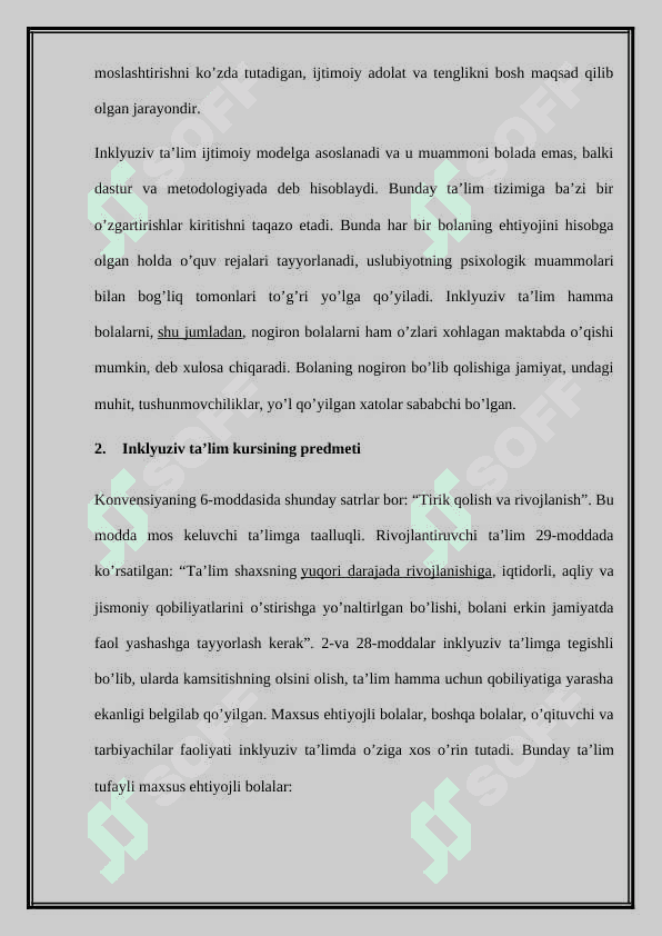 Mavzu: Inklyuziv ta’lim kursining predmeti, maqsadi va vazifalari. 3