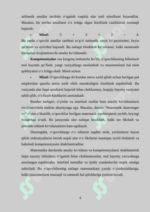 3-SINF MATEMATIKA DARSLARIDA O‘QUVCHILARIGA AMALLARNI BAJARISH TARTIBINI O‘RGATISH METODIKASI 8