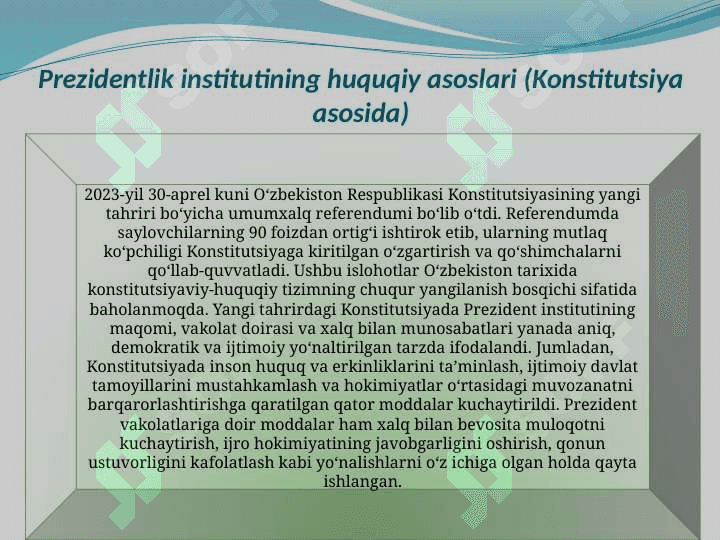 O‘zbekiston Respublikasi Prezidentining konstitutsiyaviy maqomi.pptx 5