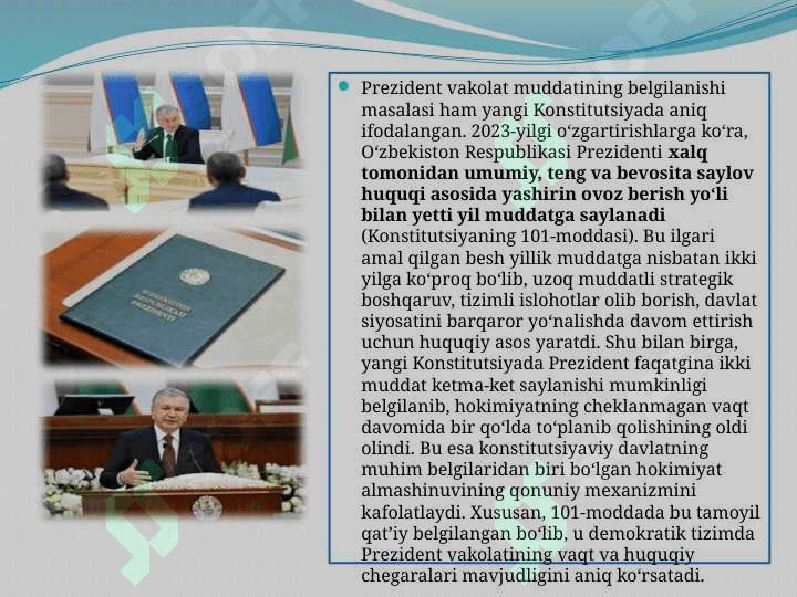O‘zbekiston Respublikasi Prezidentining konstitutsiyaviy maqomi.pptx 7