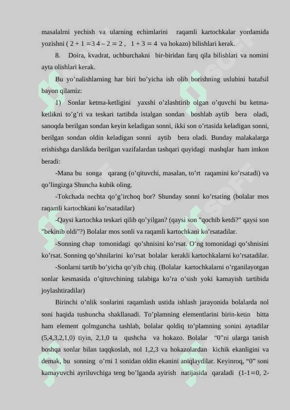 Kontsentrlar (10, 100, 1000 va ko‘p xonali sonlar) bo‘yicha nomerlashga o‘rgatish metodi. 2