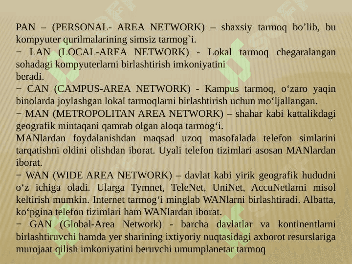 Tarmoq texnologiyalari va Internet xizmatlari. 5