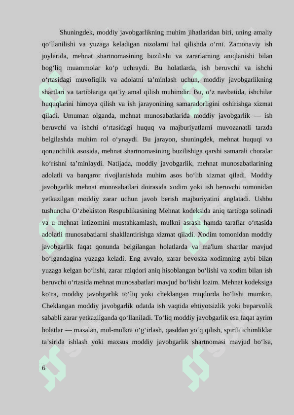 MEHNAT MUNOSABATLARIDA MODDIY JAVOBGARLIK 6