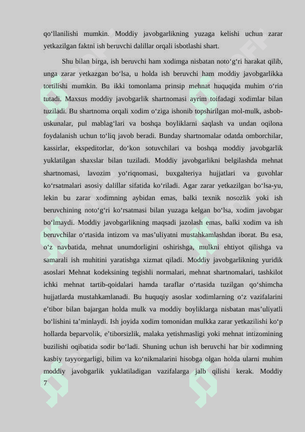 MEHNAT MUNOSABATLARIDA MODDIY JAVOBGARLIK 7