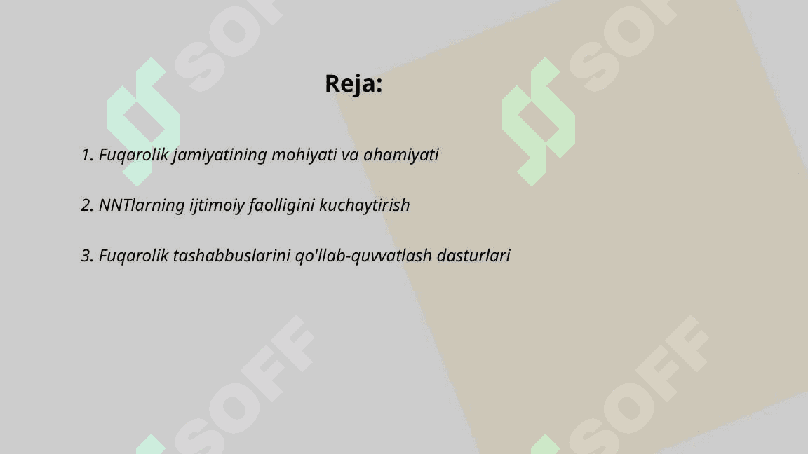 Fuqarolik jamiyati institutlarini rivojlantirish hamda  ularning ijtimoiy va siyosiy faolligini oshirishga qaratilgan kompleks chora-tadbirlar 2