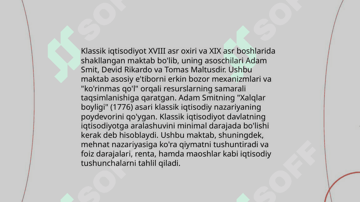 Classic iqtisodiyot maktabining tola shakillanishi 4