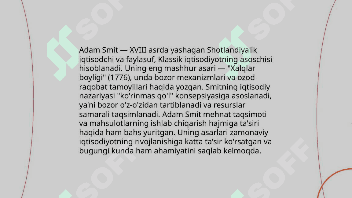 Classic iqtisodiyot maktabining tola shakillanishi 5