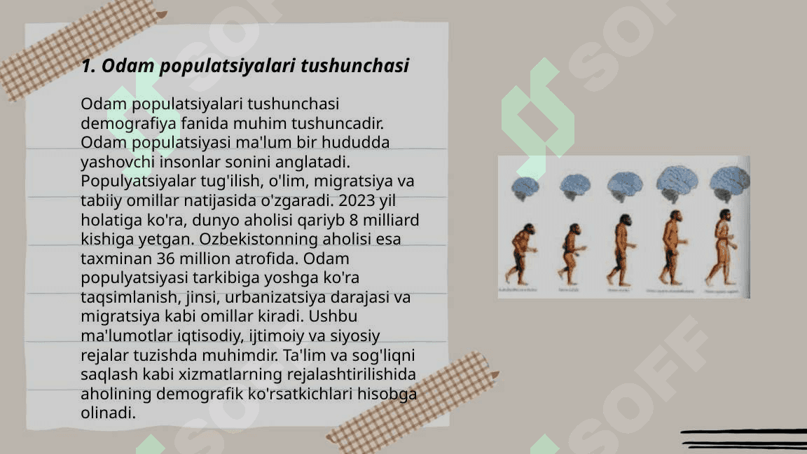 Odam populatsiyalari haqida tushuncha.Demlar. Izolyantlar. Odam populatsiyalarining eng muhim hususiyatlari o'z o'zidan otalanuvchi organizimlar populatsiyalaridagi irsiylanish. Hardi -vaynberg formulasi 3