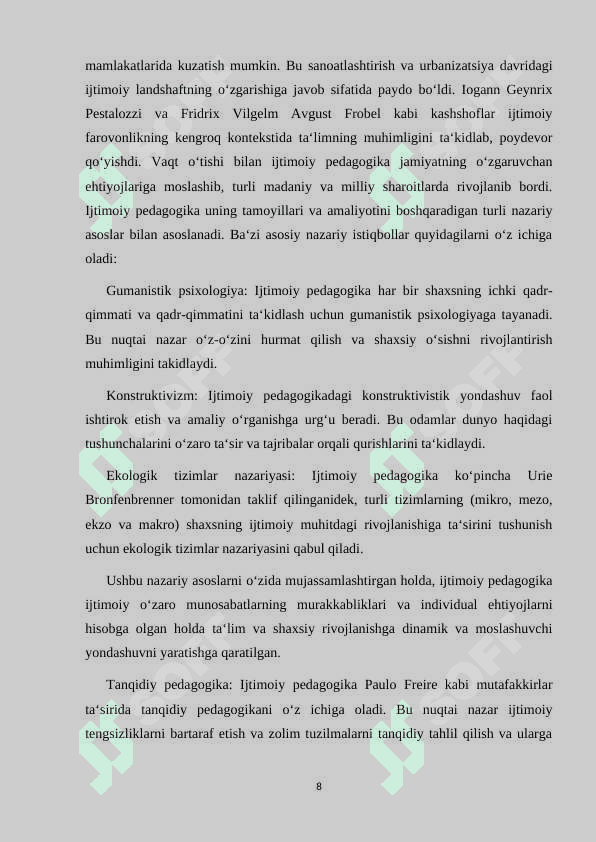 Ijtimoiy pedagog kasbiy faoliyatining o‘ziga xosligi 8