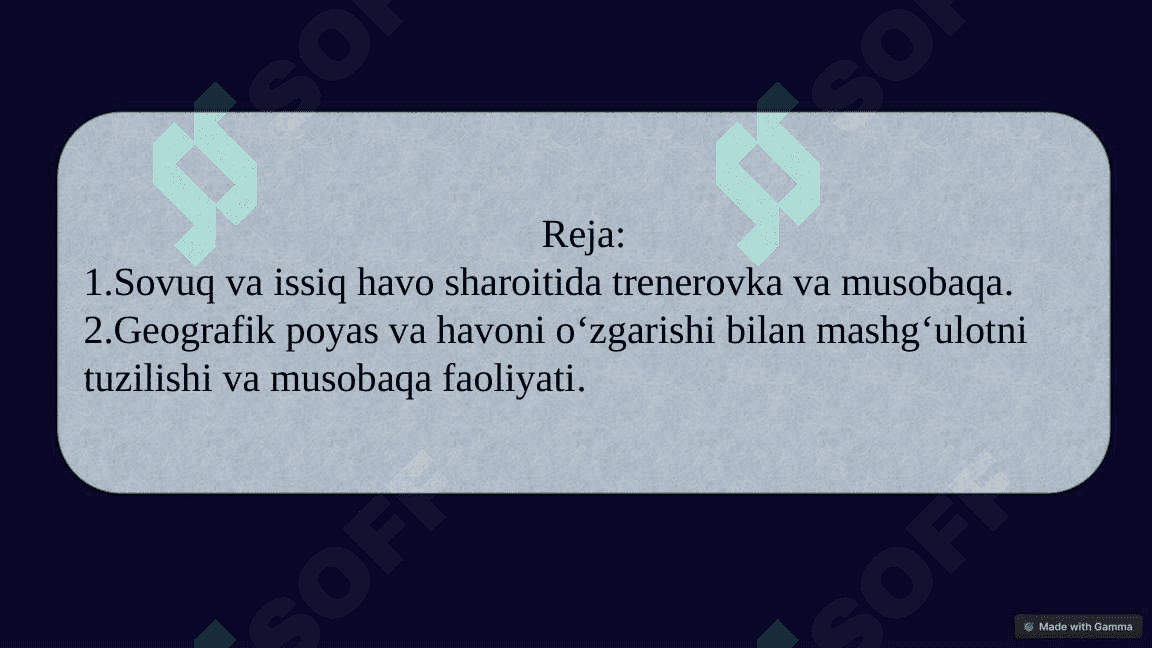 Sovuq va issiq havo sharoitda trenerovka va musobaqa 2