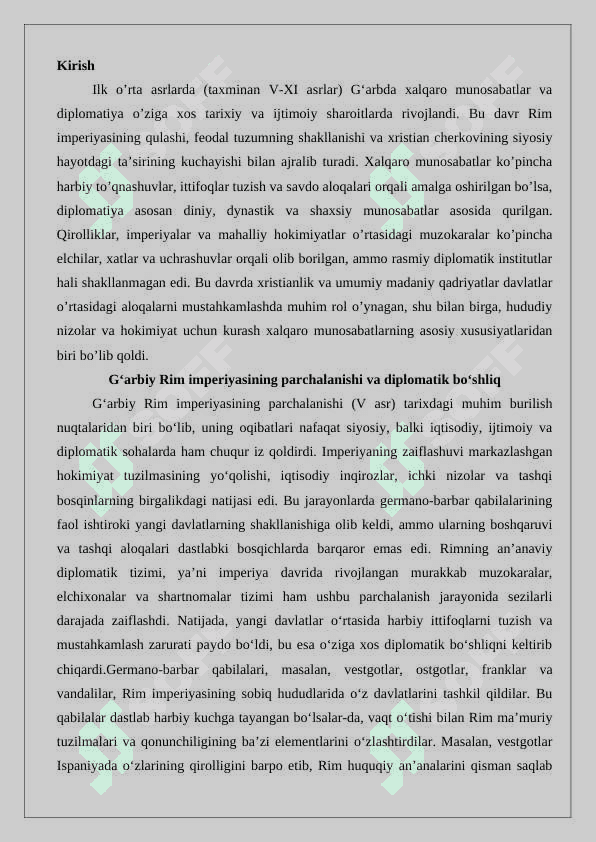 Ilk o‘rta asrlarda G‘arbda xalqaro munosabatlar va diplomatiya 25 2