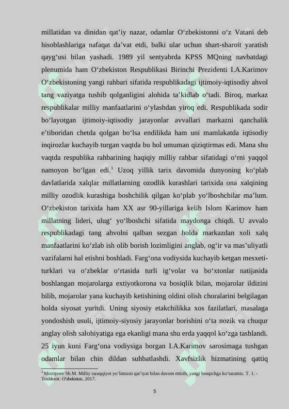 MUSTAQIL O’ZBEKISTON RESPUBLIKASINING TASHKIL TOPISHI VA UNING TARIXIY AHAMIYATI 5