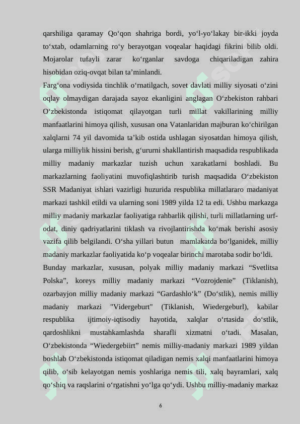 MUSTAQIL O’ZBEKISTON RESPUBLIKASINING TASHKIL TOPISHI VA UNING TARIXIY AHAMIYATI 6