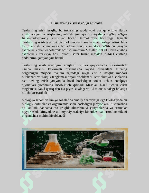Tuzlarning erish issiqligi aniqlash.Bufer eritmalar va ularning turlari 3