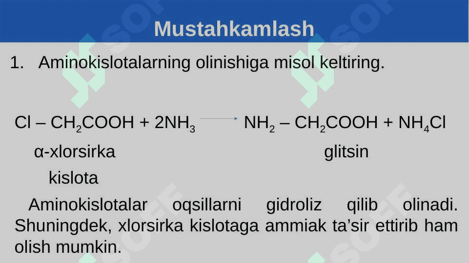 Aminokislotalar bo‘yicha masalalar yechish 2