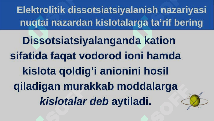 Kislota, ishqor va tuzlarning dissotsiatsiyalanish tenglamalarini tuzishga doir mashqlar bajarish 2