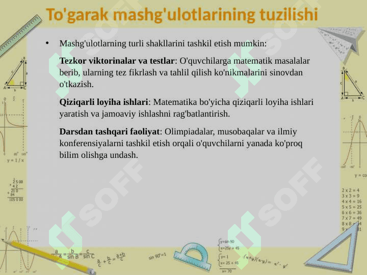 Matematika to’garak mashg’ulotlarini tashkil etish 6